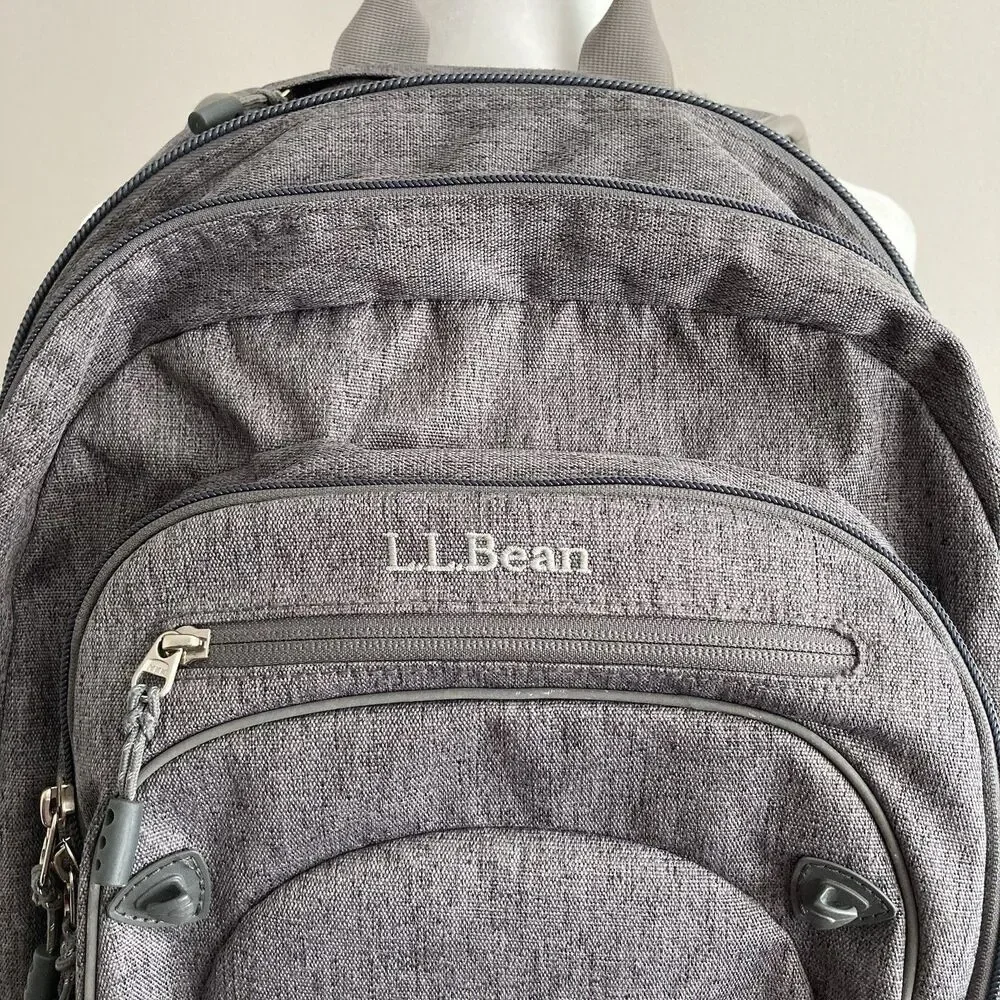 LL Bean Gray Large Backpack Laptop Travel Bag Pockets Shoe Compartment